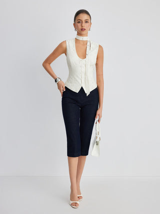 Lace U-Neckline Floral Button Blazer Vest