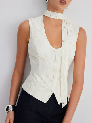Lace U-Neckline Floral Button Blazer Vest