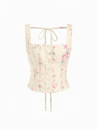 Textured Floral Square Neck Corset Top & Mid Rise Flared Midi Skirt Set