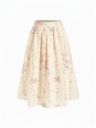 Textured Floral Square Neck Corset Top & Mid Rise Flared Midi Skirt Set
