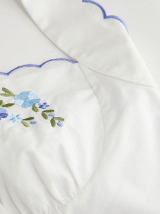 Cotton-blend Floral Halter Neckline Short Sleeve Embroidery Bowknot Mini Dress