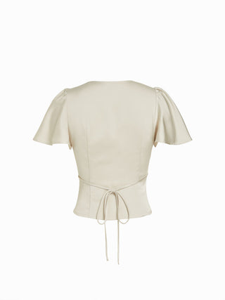 Satin Lace Trim Bell Sleeve Top & Mid Rise Mini Skirt Set