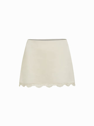Satin Lace Trim Bell Sleeve Top & Mid Rise Mini Skirt Set