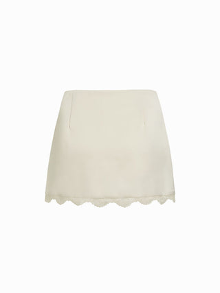 Satin Lace Trim Bell Sleeve Top & Mid Rise Mini Skirt Set