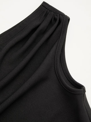 Asymmetrical Neck Ruched Crop Top & Mid Rise Lace Midi Skirt Set