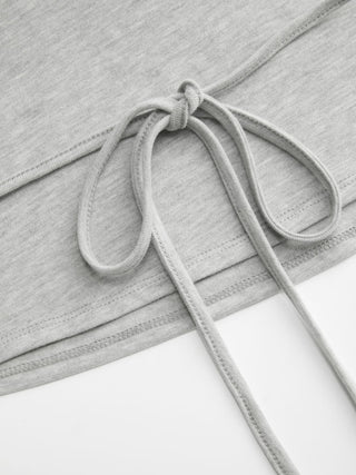 Cotton-blend Boat Neck Batwing Sleeve Drawstring Tee