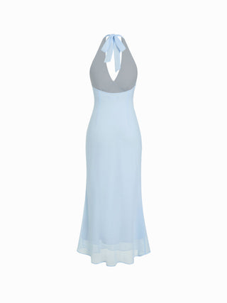 Chiffon Sweetheart Floral Backless Tie Back Mermaid Maxi Dress