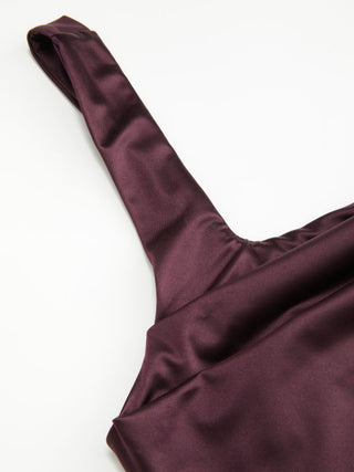 Satin Sculptural Square Neck Ruched Mermaid Maxi Dress
