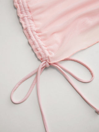 Sweetheart Bowknot Drawstring Bikini Set with Cover Up