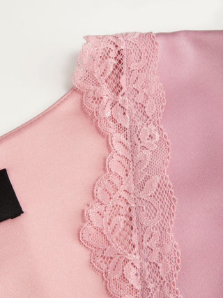 Satin V Neck Ruffle Sleeve Lace Maxi Dress