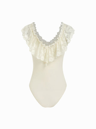 Lace Trim V-neck Ruffled Bodysuit