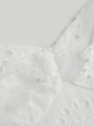 Cotton-blend Broderie Anglaise Sweetheart Ruffle Sleeve Flared Maxi Dress