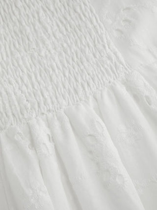 Cotton-blend Broderie Anglaise Sweetheart Ruffle Sleeve Flared Maxi Dress