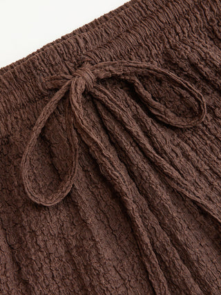 Textured V-neck Metal Detail Top & Mid Rise Drawstring Shorts Set
