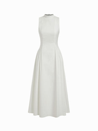 Cotton High Neck Backless Bowknot A-line Maxi Dress