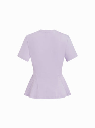 Cotton-blend Short Sleeve Ruffled Hem Tee