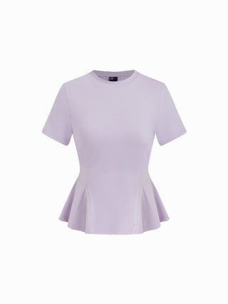 Cotton-blend Short Sleeve Ruffled Hem Tee
