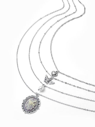 FLORAL & FAUX PEARL LAYERED NECKLACE