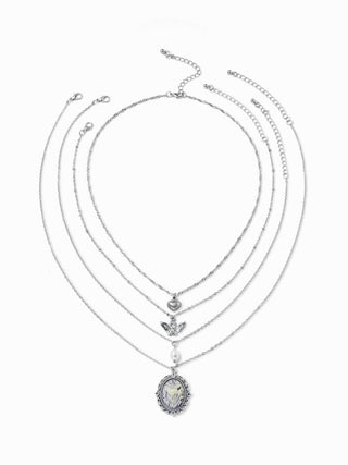 FLORAL & FAUX PEARL LAYERED NECKLACE