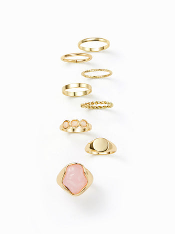 8PCS GEMSTONE & TWISTED RING SET
