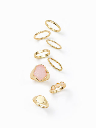 8PCS GEMSTONE & TWISTED RING SET