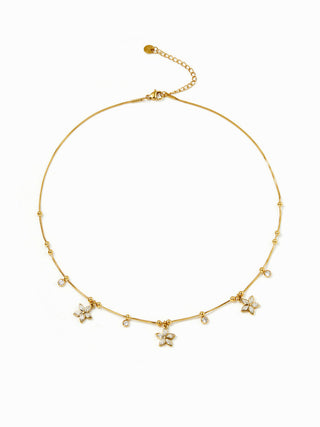 RHINESTONE & FLOWER STAINLESS STEEL NECKLACE