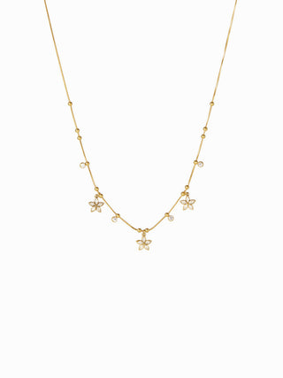 RHINESTONE & FLOWER STAINLESS STEEL NECKLACE