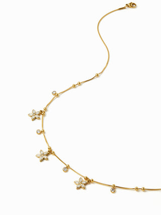 RHINESTONE & FLOWER STAINLESS STEEL NECKLACE