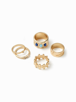 5PCS GEMSTONE & RHINESTONE RING SET