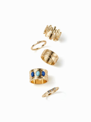 5PCS GEMSTONE & RHINESTONE RING SET