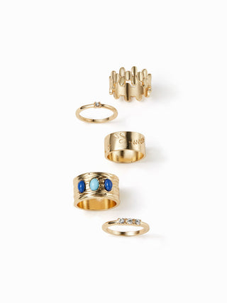 5PCS GEMSTONE & RHINESTONE RING SET