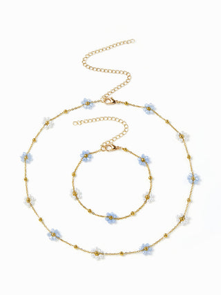 FLOWER BEADED NECKLACE & BRACELET SET