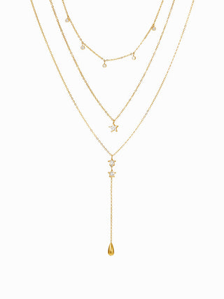 STAR & RHINESTONE STAINLESS STEEL LAYERED NECKLACE