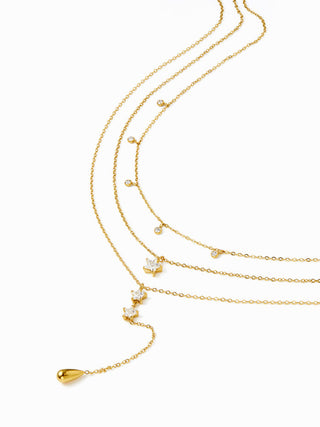 STAR & RHINESTONE STAINLESS STEEL LAYERED NECKLACE
