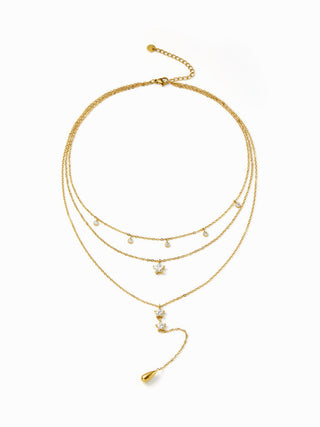 STAR & RHINESTONE STAINLESS STEEL LAYERED NECKLACE