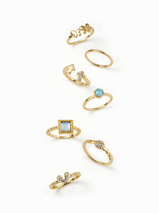 7PCS GEMSTONE & RHINESTONE RING SET