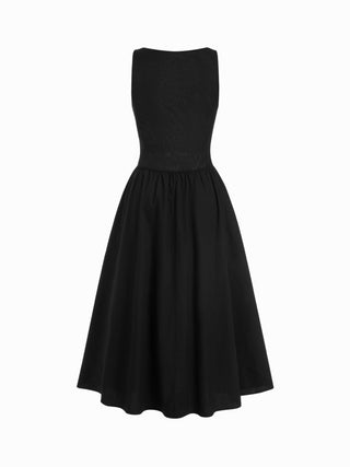 Cotton Boat Neck Ruched Low Rise A-line Maxi Dress