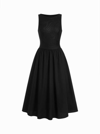 Cotton Boat Neck Ruched Low Rise A-line Maxi Dress