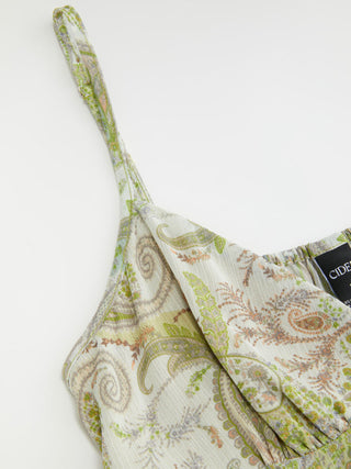 Chiffon Paisley Graphic V-neck Lace Panel Cami Blouse