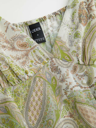 Chiffon Paisley Graphic V-neck Lace Panel Cami Blouse