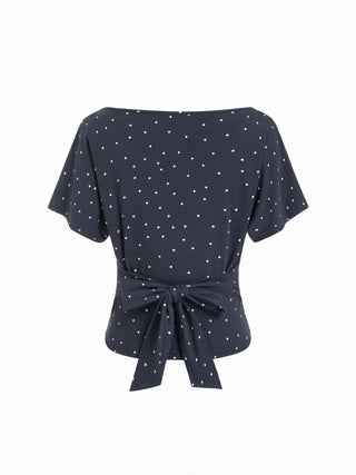 Boat Neck Polka Dot Batwing Sleeve Oversized Tee