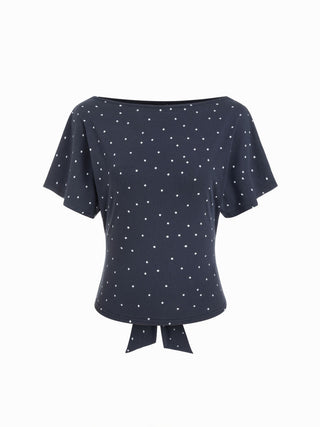 Boat Neck Polka Dot Batwing Sleeve Oversized Tee