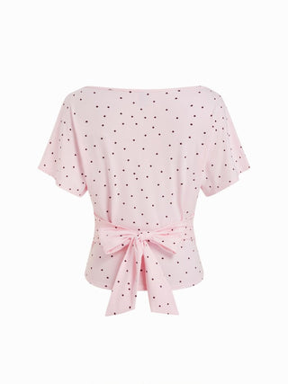 Boat Neck Polka Dot Batwing Sleeve Oversized Tee