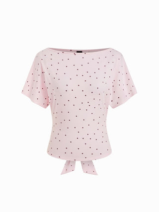 Boat Neck Polka Dot Batwing Sleeve Oversized Tee