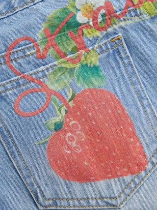 Denim Low Rise Strawberry Graphic Metal Detail Micro Shorts