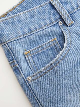 Denim Low Rise Strawberry Graphic Metal Detail Micro Shorts