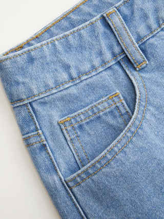 Denim Low Rise Strawberry Graphic Washed Metal Detail A-line Micro Mini Skirt