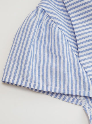 Cotton-blend Stripe Collar Metal Button Belted Blouses