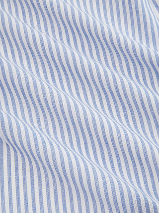 Cotton-blend Stripe Collar Metal Button Belted Blouses