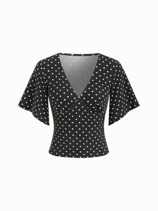 V-neck Ruched Short Bell Sleeve Top